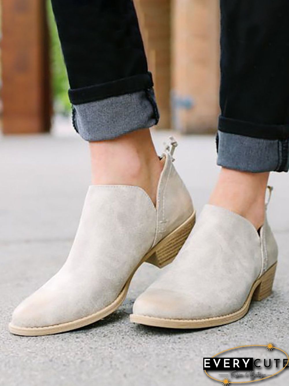 Pu Chunky Heel Zipper Pumps