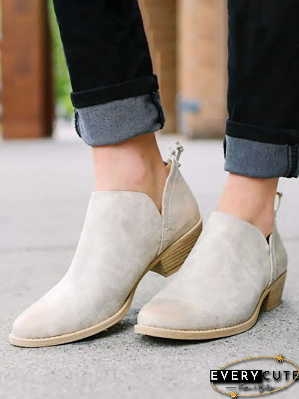 Pu Chunky Heel Zipper Pumps