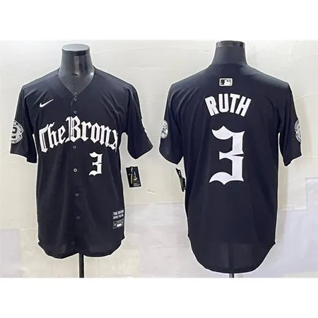 Men's New York Yankees #3 Babe Ruth Black "Gothic Legacy Edition" Vapor Premier Limited Stitched Baseball Jersey