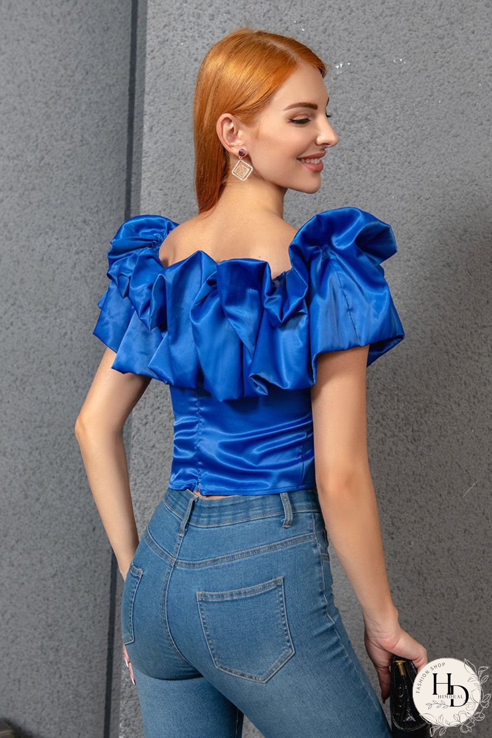 Cropped Ruffle Boat Neck Short Sleeve Blouse