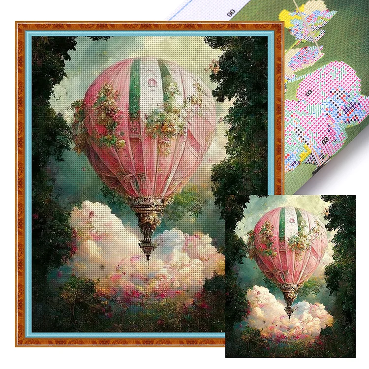 Pink Hot Air Balloon 11CT Stamped Cross Stitch 40*50CM