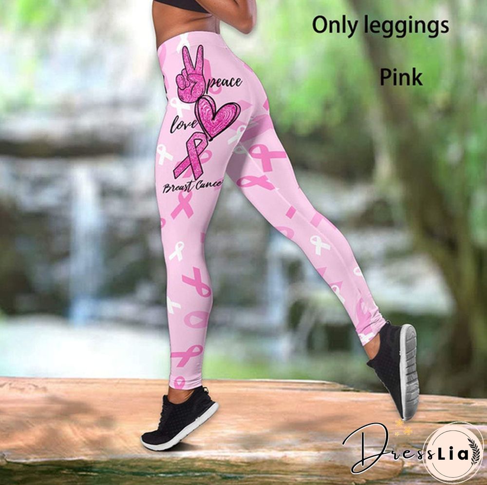 Breast Cancer-Faith Hope Love 3D Print Two Pieces Set Sleeveless Shirt And Legging Summer Combo Tank Top & Legging Outfit Plus Size S-5Xl