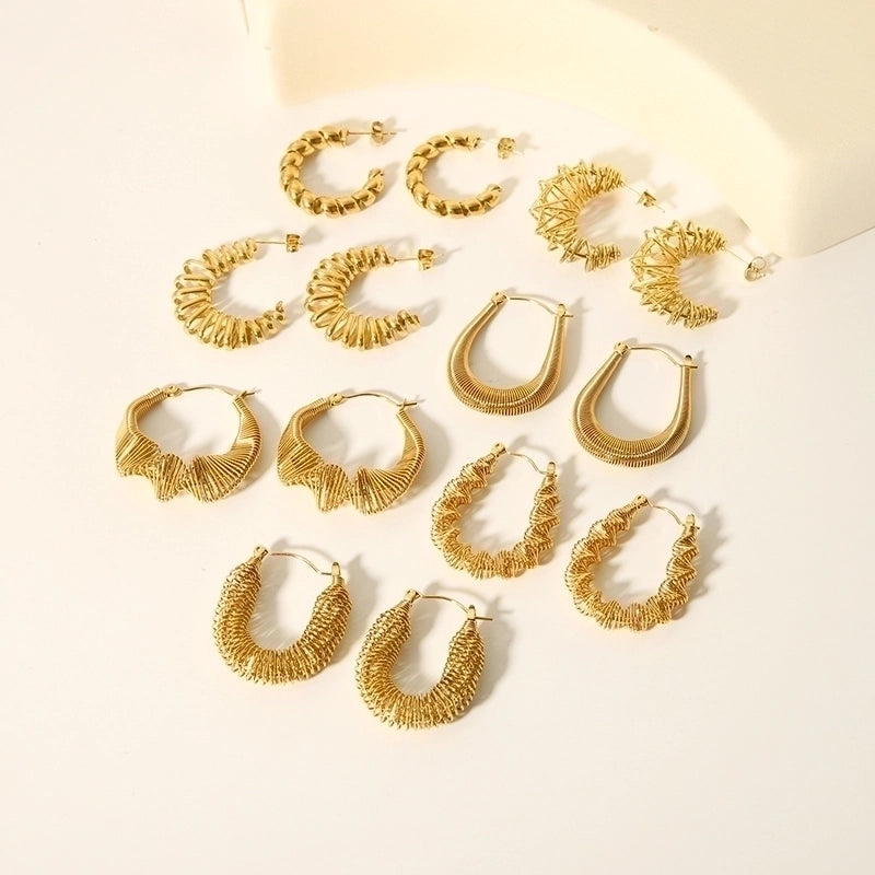 1 Pair French Style U Shape Plating Hollow Out 201 Stainless Steel 18K Gold Plated Earrings