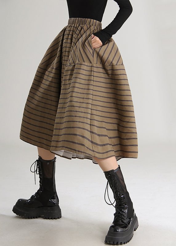 Italian Coffee Striped fashion high waist Skirts Spring CK2223- Fabulory