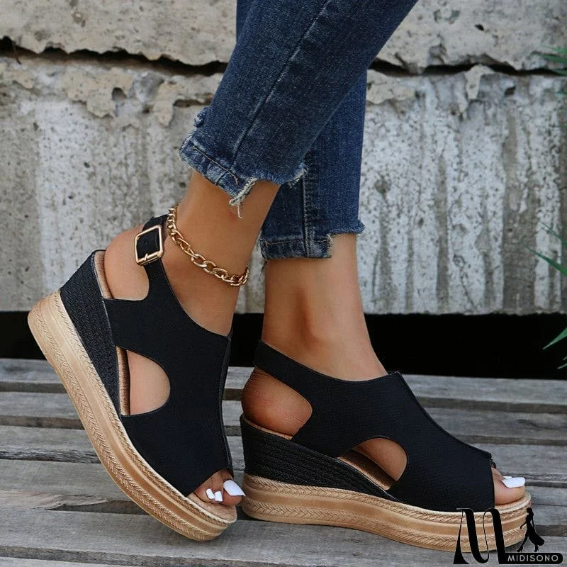 MidiSono - Women Cute Peep Toe Platform Wedge Heel Sandals
