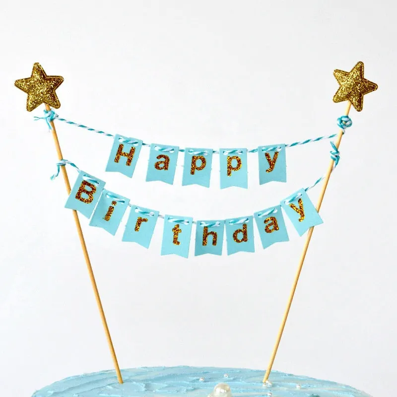 1Set Happy Birthday Cake Toppers Banner Flag Baby Shower Birthday Party Cupcake Topper Kids Girl Boy Birthday Cake Decorations