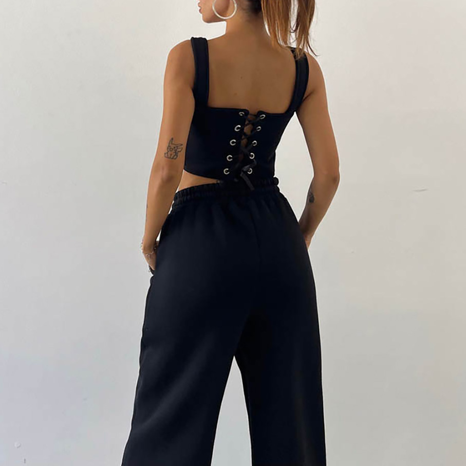 Drawstring Hooded Short Sweatshirt Drawstring Pants 3-Piece Set