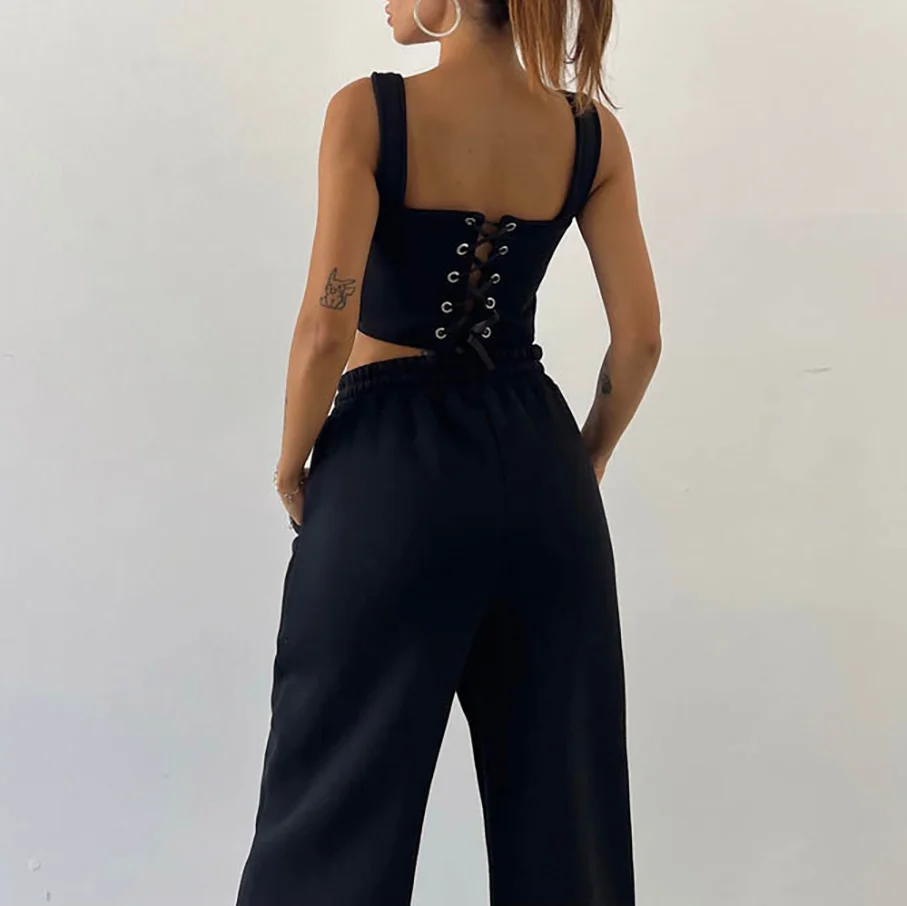 Drawstring Hooded Short Sweatshirt Drawstring Pants 3-Piece Set