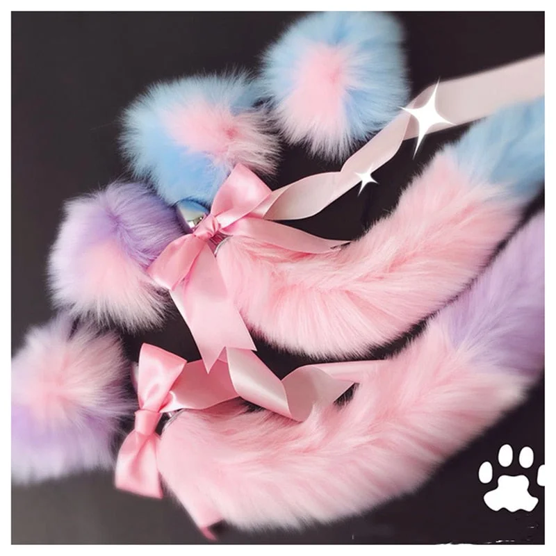 Fox Tail Bow Metal Butt Anal Plug Cute Bow-Knot Soft Cat Ears Headbands Erotic Cosplay Accessories Adult Sex Toys For Couples