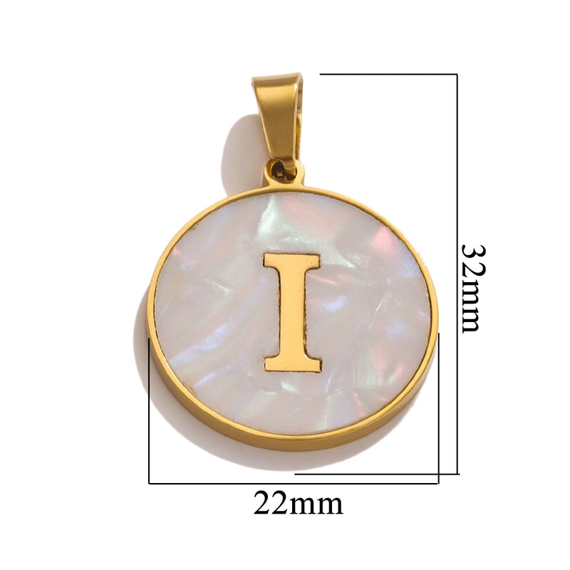 5 Pcs/package Minimalist Round Letter Stainless Steel Plating Inlay Pendant Jewelry Accessories