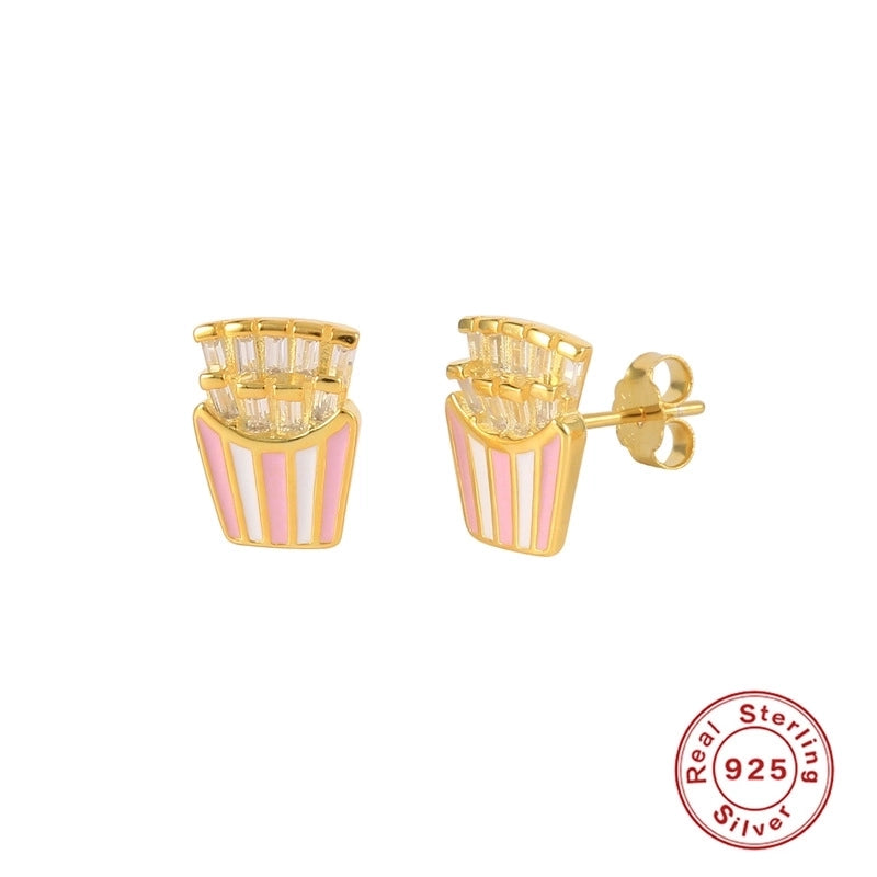 1 Pair 925 Sterling Silver Artificial Gemstones Fruit Ear Studs