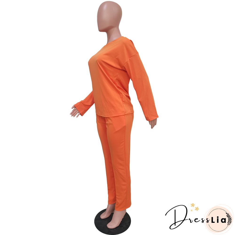 Long Sleeves T shirt Sportswear Two Piece Pants Set