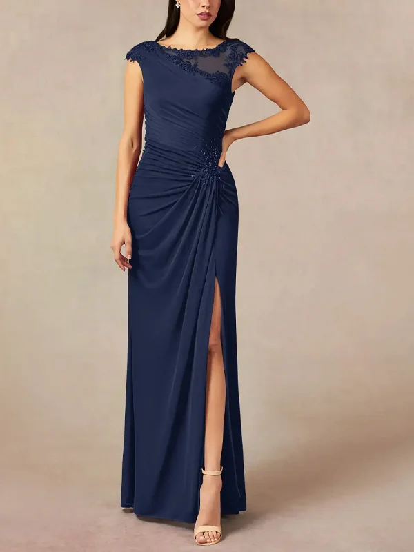 Round Neck Mesh Solid Color Maxi Dress