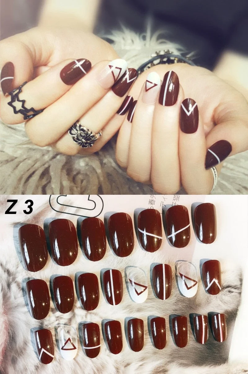 24 Pcs/Set False Nails Full Cover Artificial Fake Nails Press On Tips Painted Design Stickers Short Art Tips with Color Cute Red-Nail Inspo