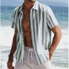  Striped Short-Sleeve Button-Up Shirt for Men - Perfect for Summer Beach Outings by Inlyline