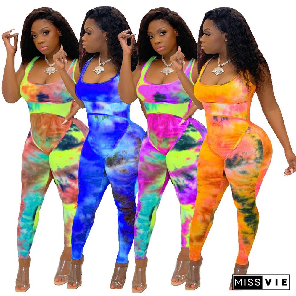 Printed Invisible Zipper U-Neck Sleeveless Jumpsuit