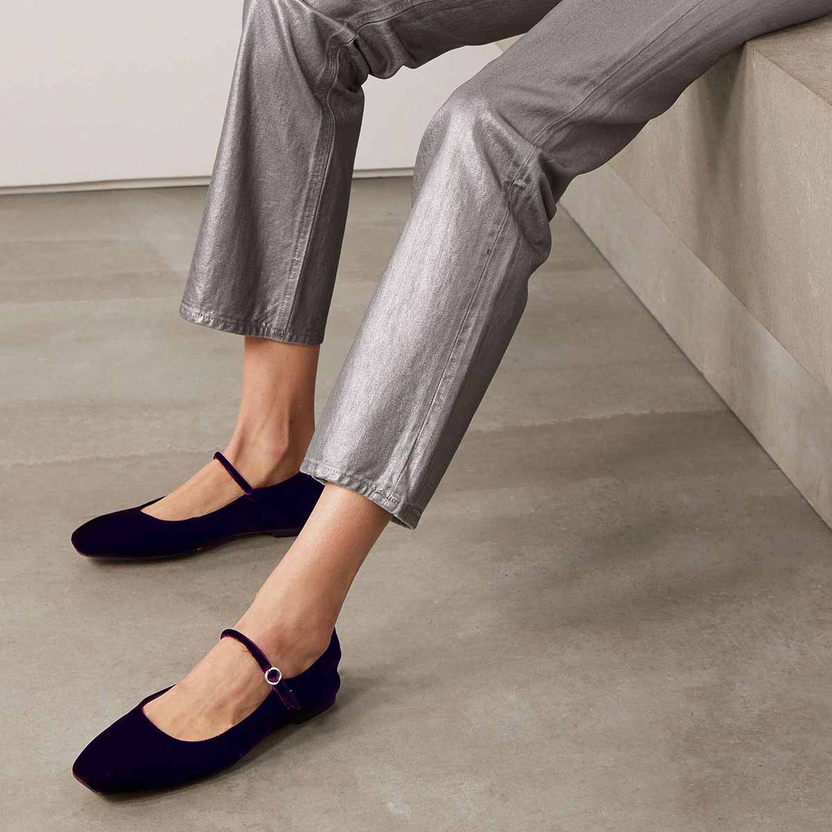 Purple Buckle Strap Flat Women Mary Jane Shoes with Square Toe Nicepairs