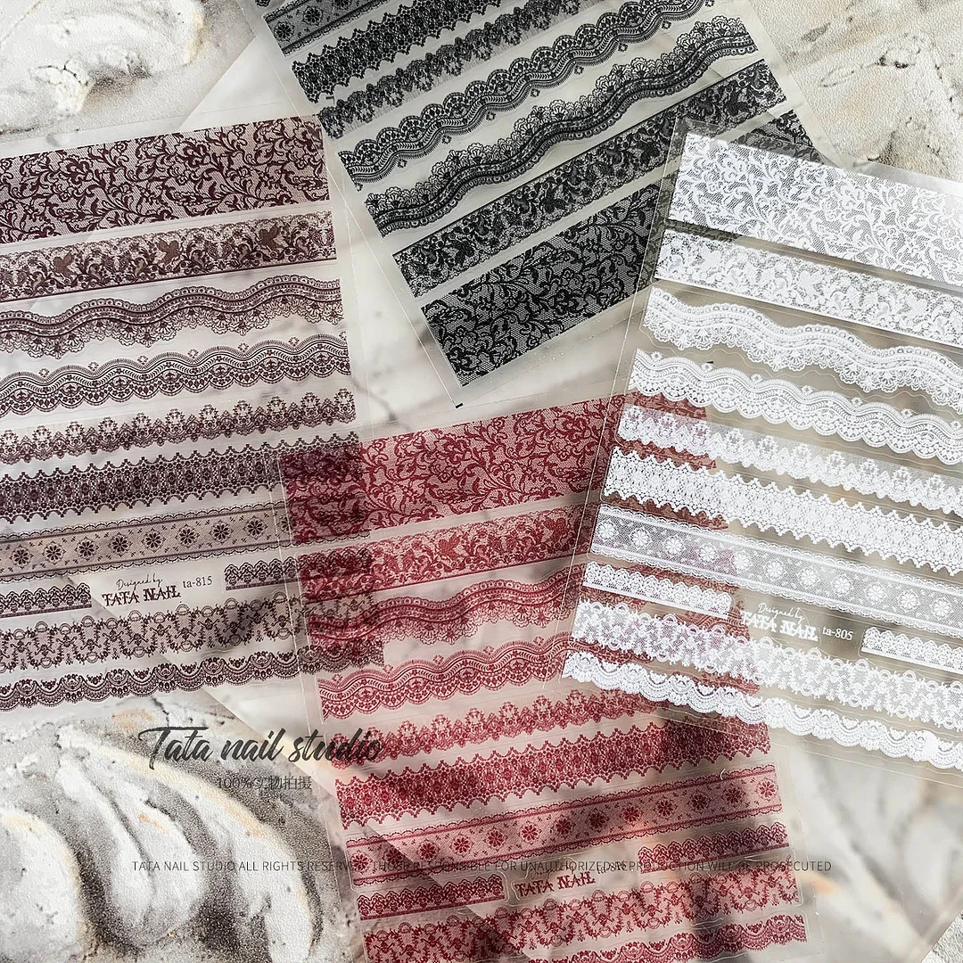 Beautizon lace pattern Nail Sticker 3D Engraved Nail Stickers Flower Rose Nail Art Decorations Nail Decals Design