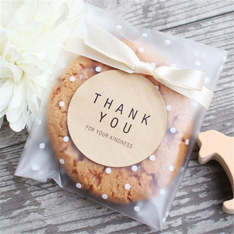 Cifeeo 100pcs/lot Translucent dots Plastic cookie packaging bags cupcake wrapper self adhesive bags Birthday Party Wedding decorations