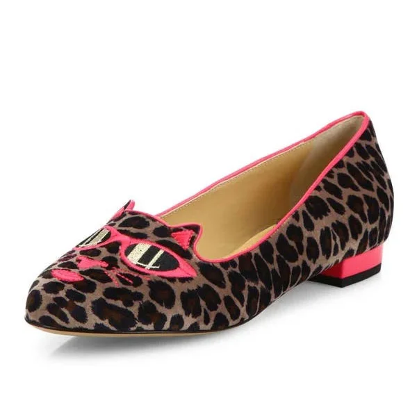 Barbie Kitty Round Toe Leopard Flats for Women |FSJ Shoes