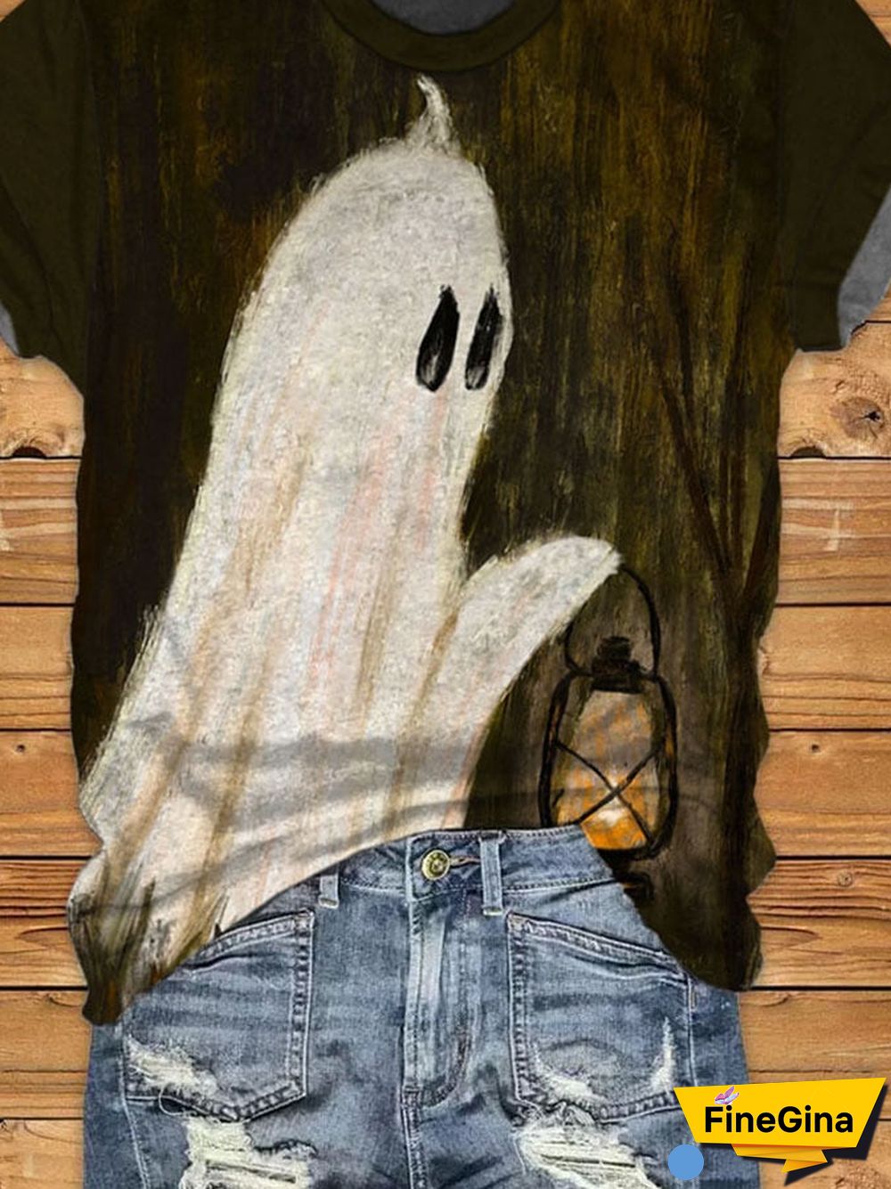 Women's Casual Ghost Art Printed Short Sleeve T-Shirt