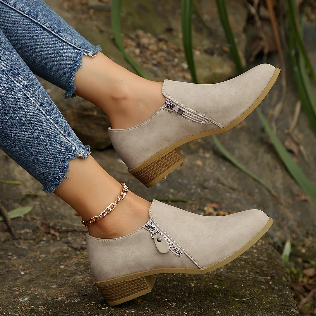 Yyvonne Retro Style Chelsea Boots 2025 Autumn And Winter New Side Zipper Side Heel Single Shoes Fashion Women's Shoes