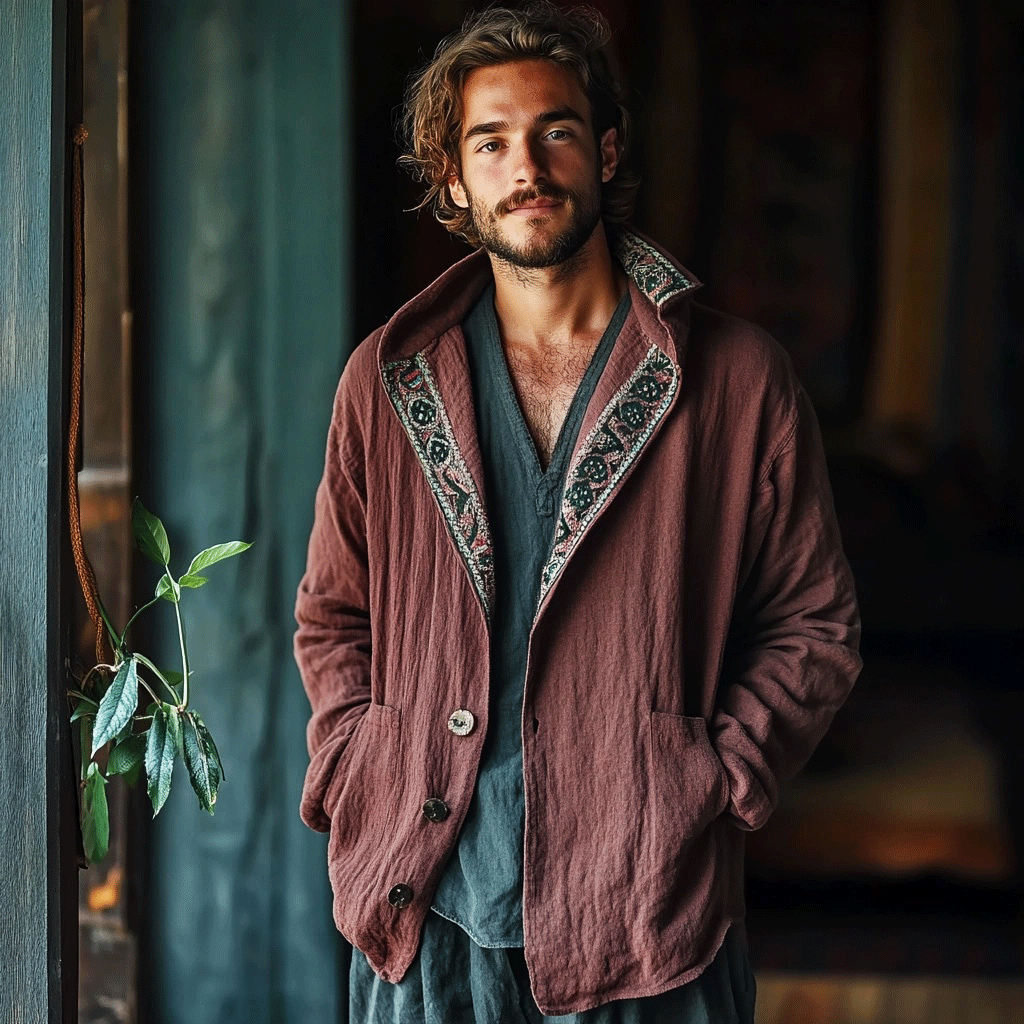 Men's Linen Aztec Hooded Jacket-inspireuse
