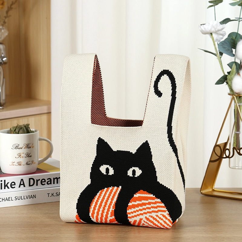 Christmas Unisex Polyester Animal Christmas Tree Santa Claus Cute Square Open Handbag Tote Bag