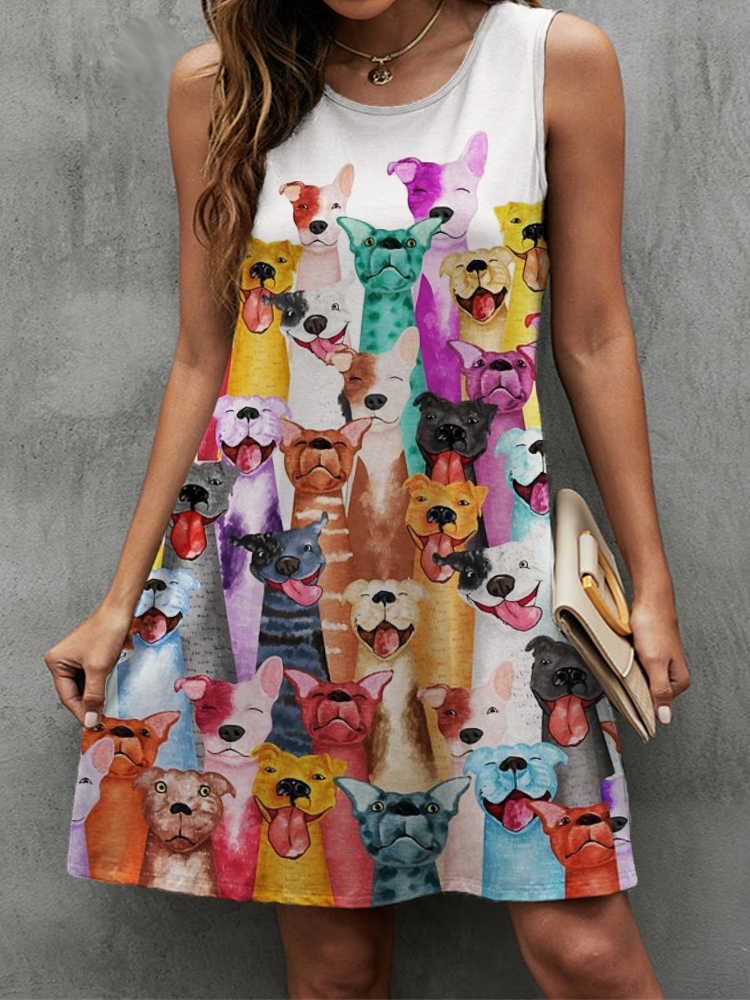 Lovely Colorful Dogs A Line Tank Mini Dress wearshes
