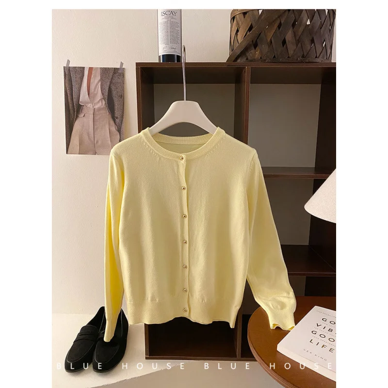 Uveng Uveng Style Gentle Retro Small Gold Button Net Version Long-Sleeved Knitted Shirt Women Autumn Collar Soft Glutinous Sweater Coat