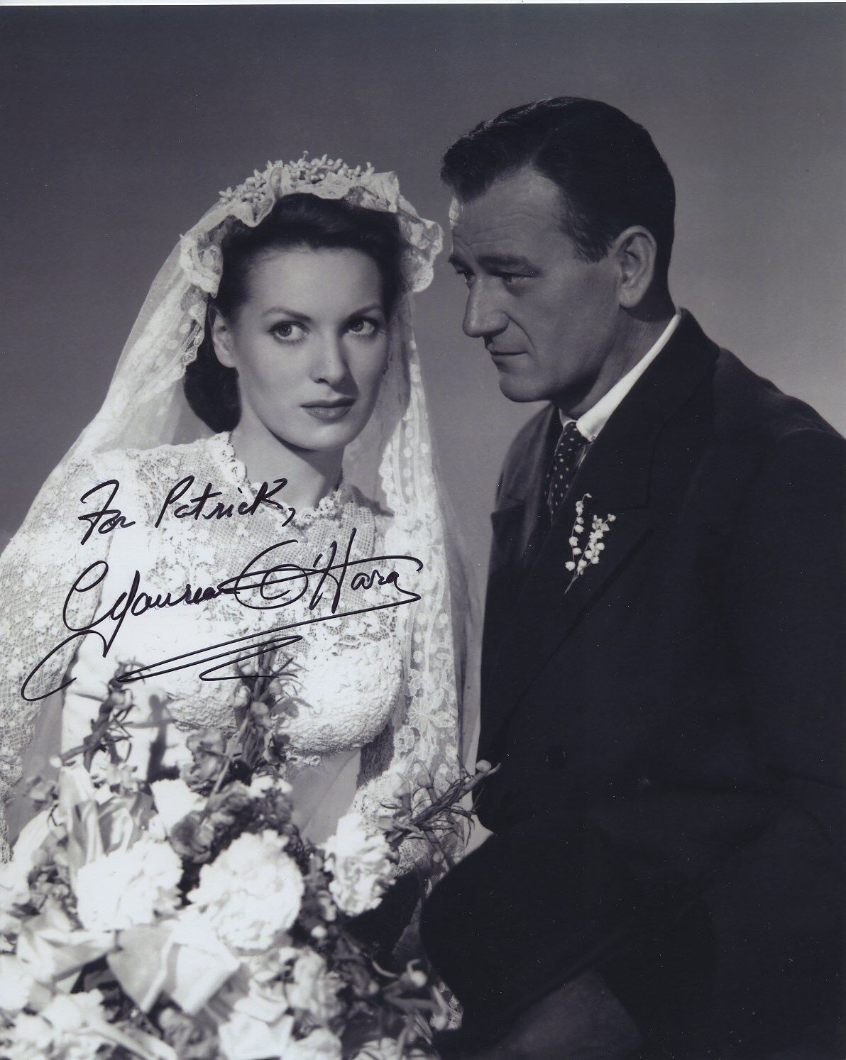 MAUREEN O'HARA SIGNED AUTOGRAPHED BW 8X10 Photo Poster painting FOR PATRICK WITH JOHN WAYNE