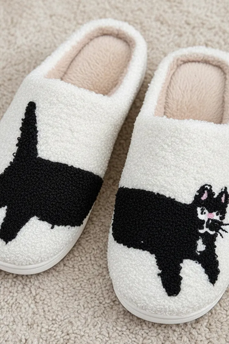 Dogs Cats Prints Plush Slippers