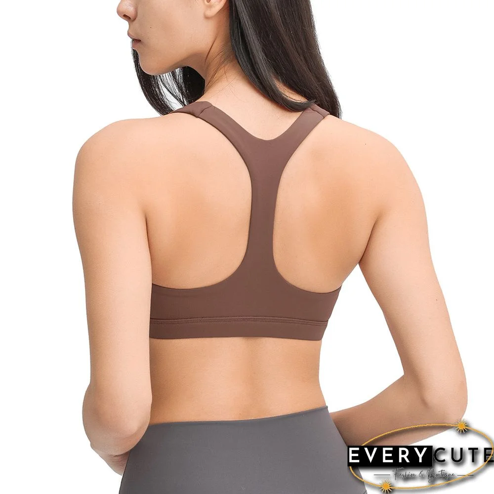 Brown Y Back Push-up Sports Vest Bra