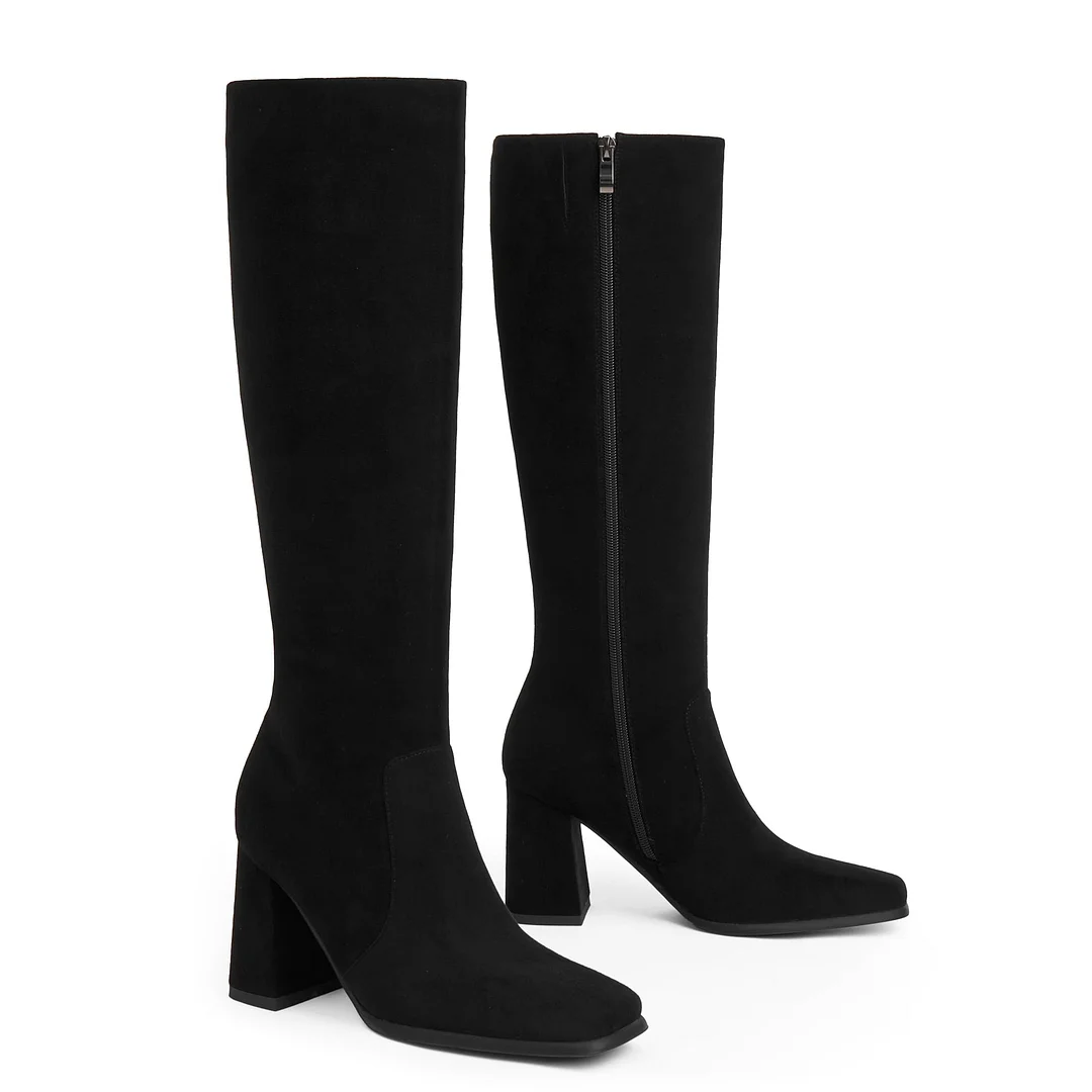 70mm Women's Knee Boots Block Chunky Heels Zipper Fashion Sexy Daily Matte Boot-MERUMOTE