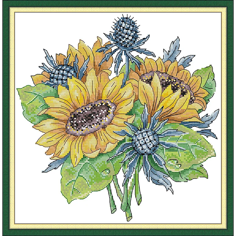 Joy Sunday Sunflower Bouquet 14CT Stamped Cross Stitch 31*31CM