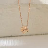 14K Rose Gold Round Lab Diamond Clover Pendant Necklace