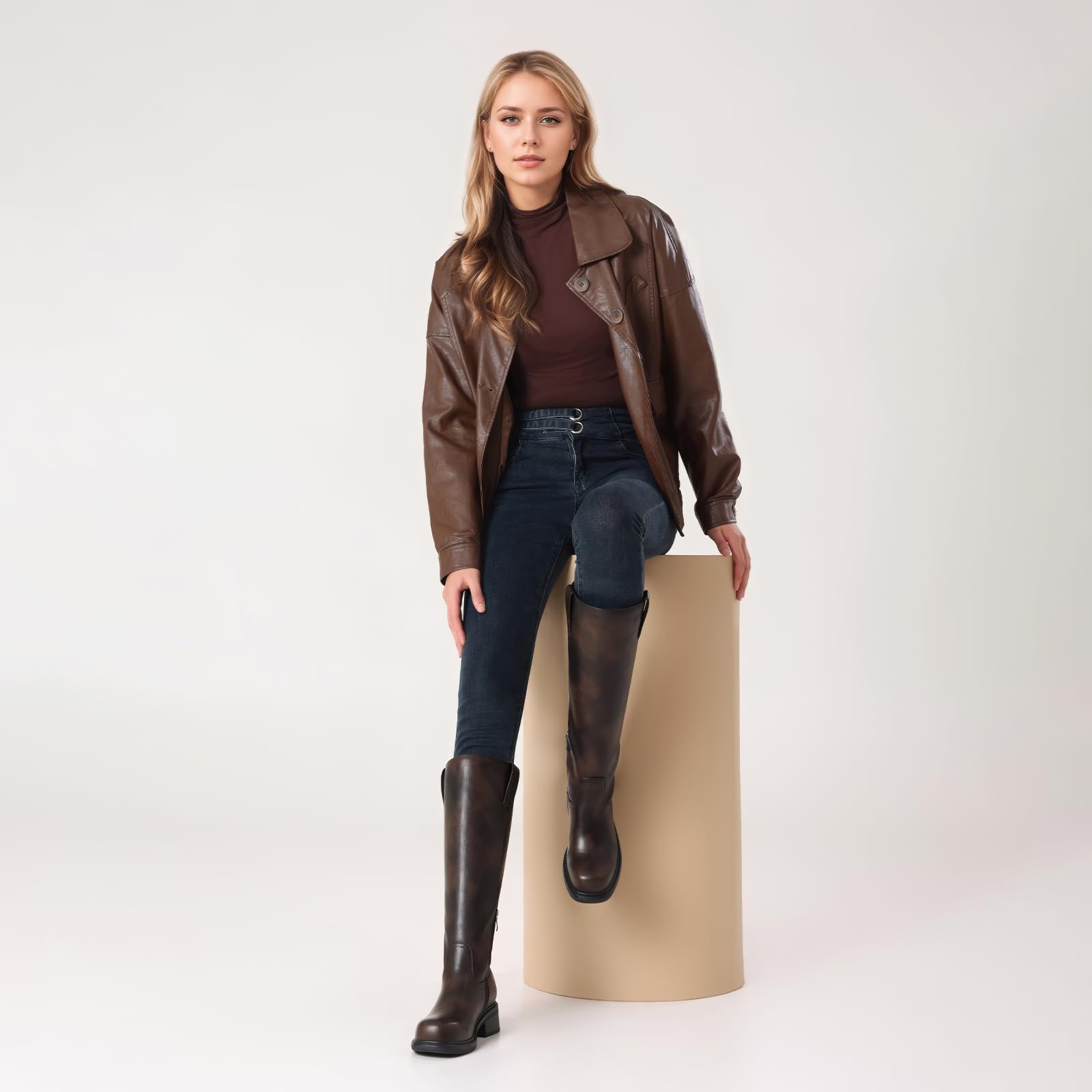 Mid Calf Cowboy Boots for Women Closed Toe Western Cowgirl Boots