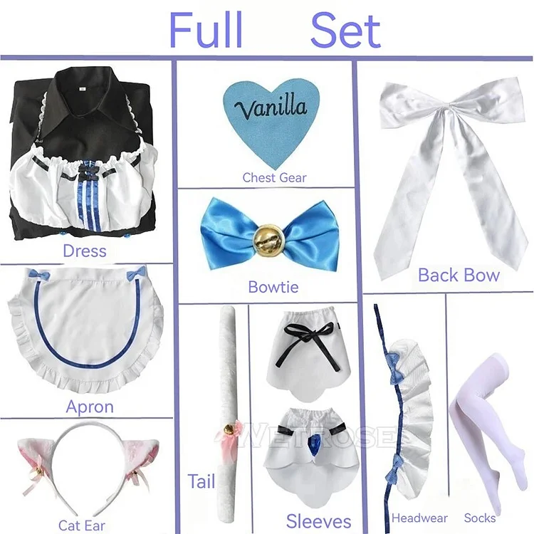 【Wetrose】In Stock Chocola Vanilla Cosplay Costume Shokora Banira Nekopara Maid Uniform Catgirl Cat Full Set Wig Halloween Xmas