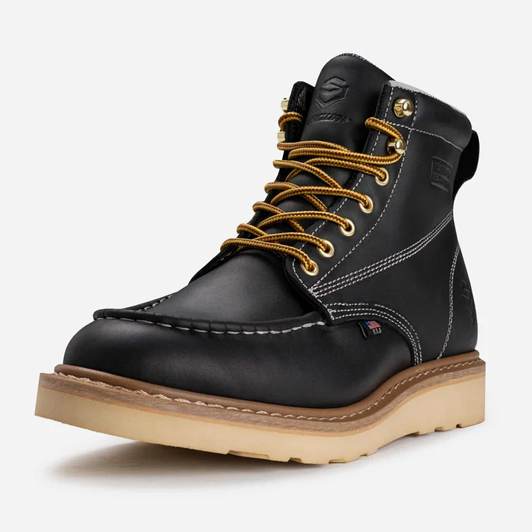 SUREWAY 6” Wedge Moc Toe Work Boots for Men black waterproof steel toe boots