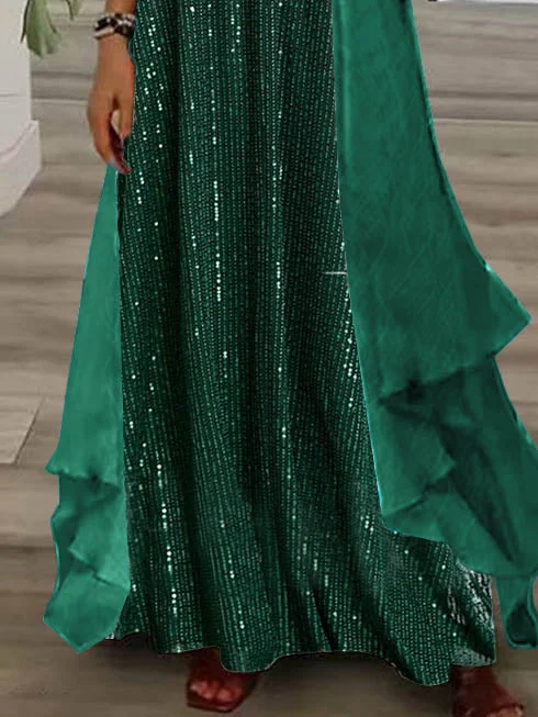 Women's Long Sleeve V-neck Graphic Printed Two Pieces Maxi Dress