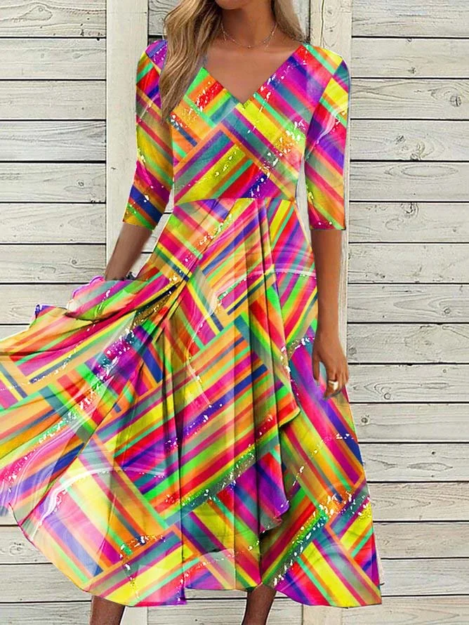 Women's Rainbow Stripes MidiDress