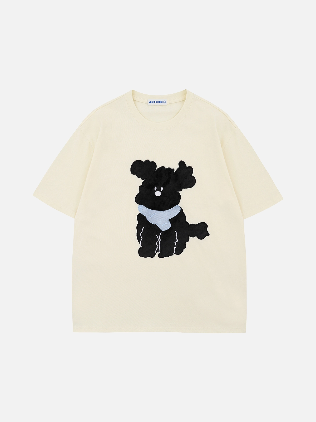 Apricot Act Chic Dog Plush Appliqué Embroidered Tee Front