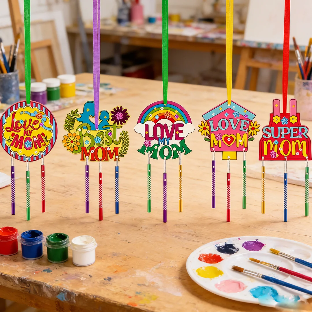 Mothers Day DIY Oil Painting Wind Chimes Wood  Chime Ornament Drawing Spring Craft Pendants for Beginners Adults Gift Home Wall Decor (Wind Chimes B)
