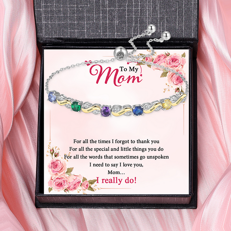 5 Names - Personalized Infinity Bracelet Custom Names & Birthstones Family Bracelet Gifts For Mother