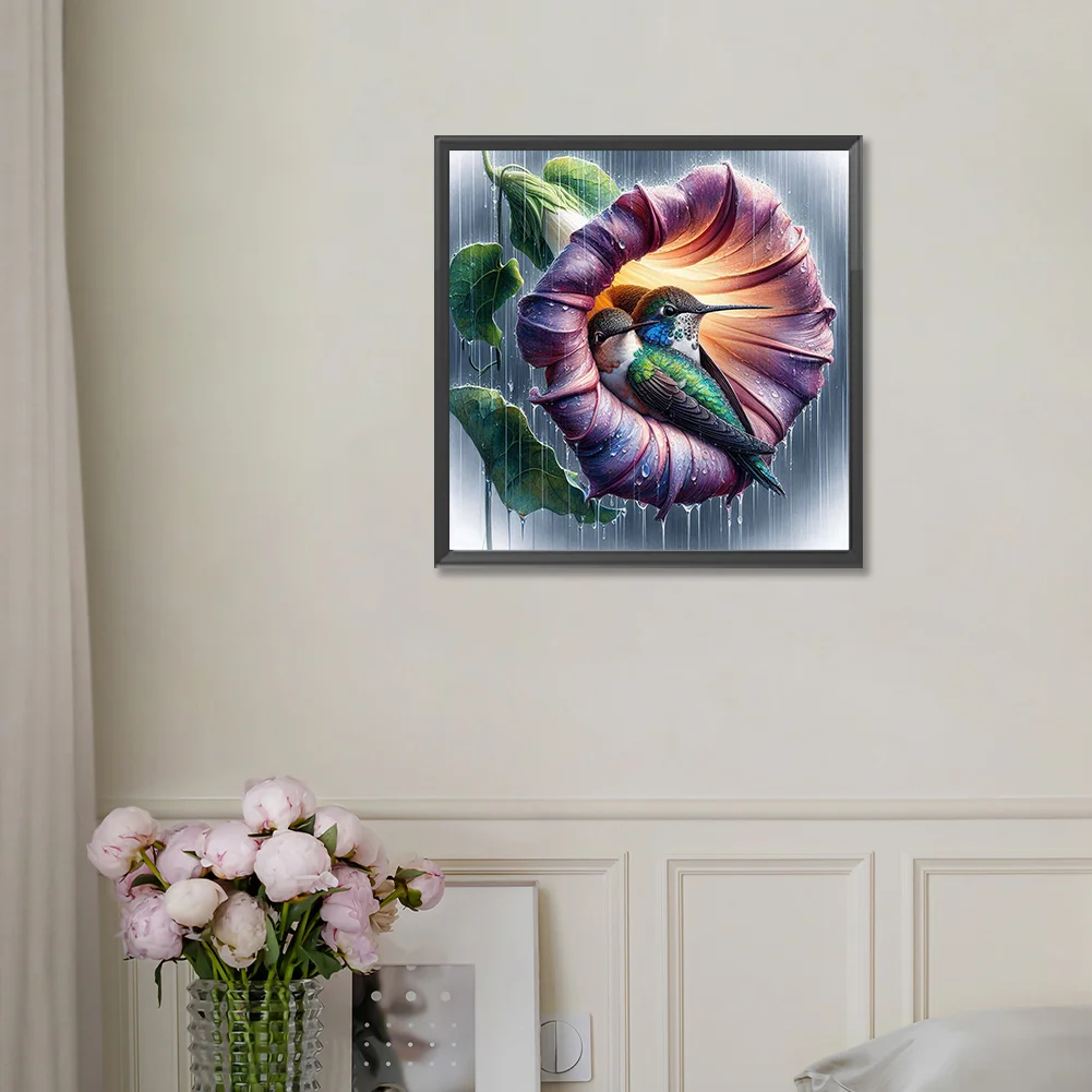 Diamond Painting - Full Round Drill - Flower Hummingbird(Canvas|30*30cm)