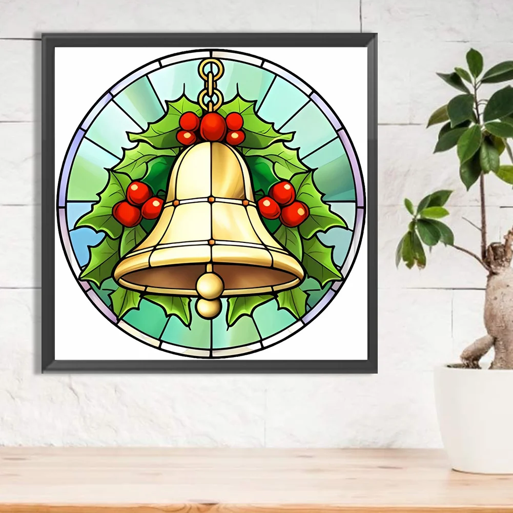 Diamond Painting - Full Round Drill - Stained Glass Xmas Bell(Canvas|30*30cm)