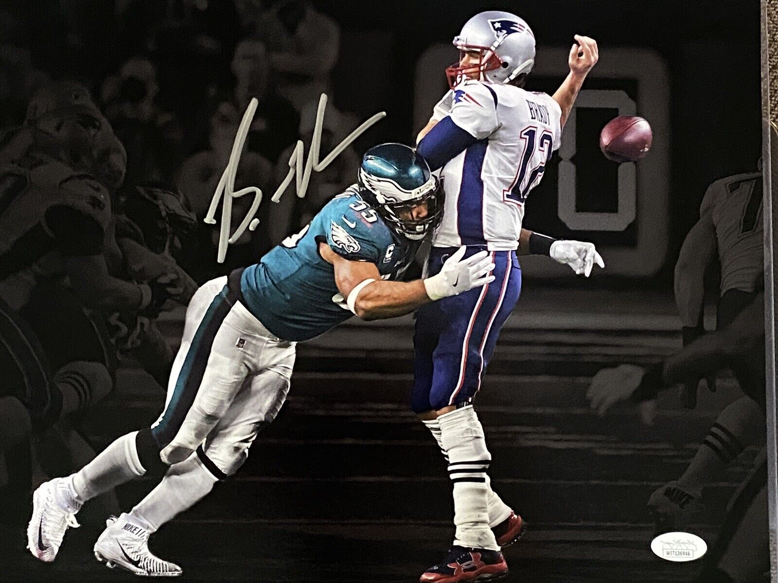 Brandon Graham Signed 11x14 Photo Poster painting Eagles Super Bowl Tom Brady Sack JSA COA