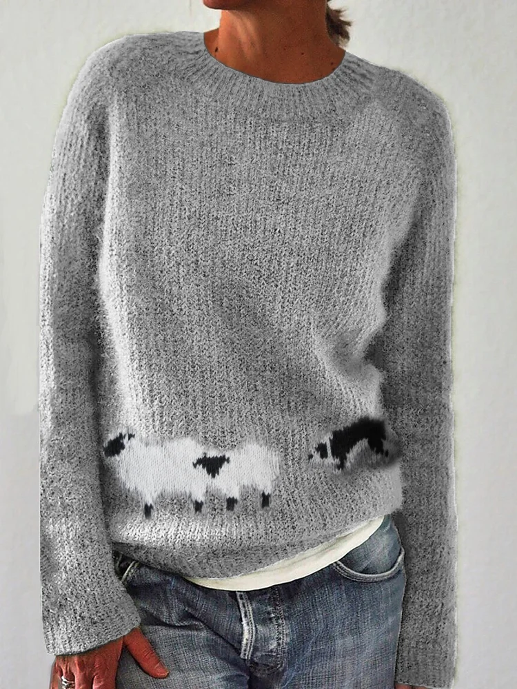 VChics Sheep & Border Collie Inspired Cozy Knit Sweater