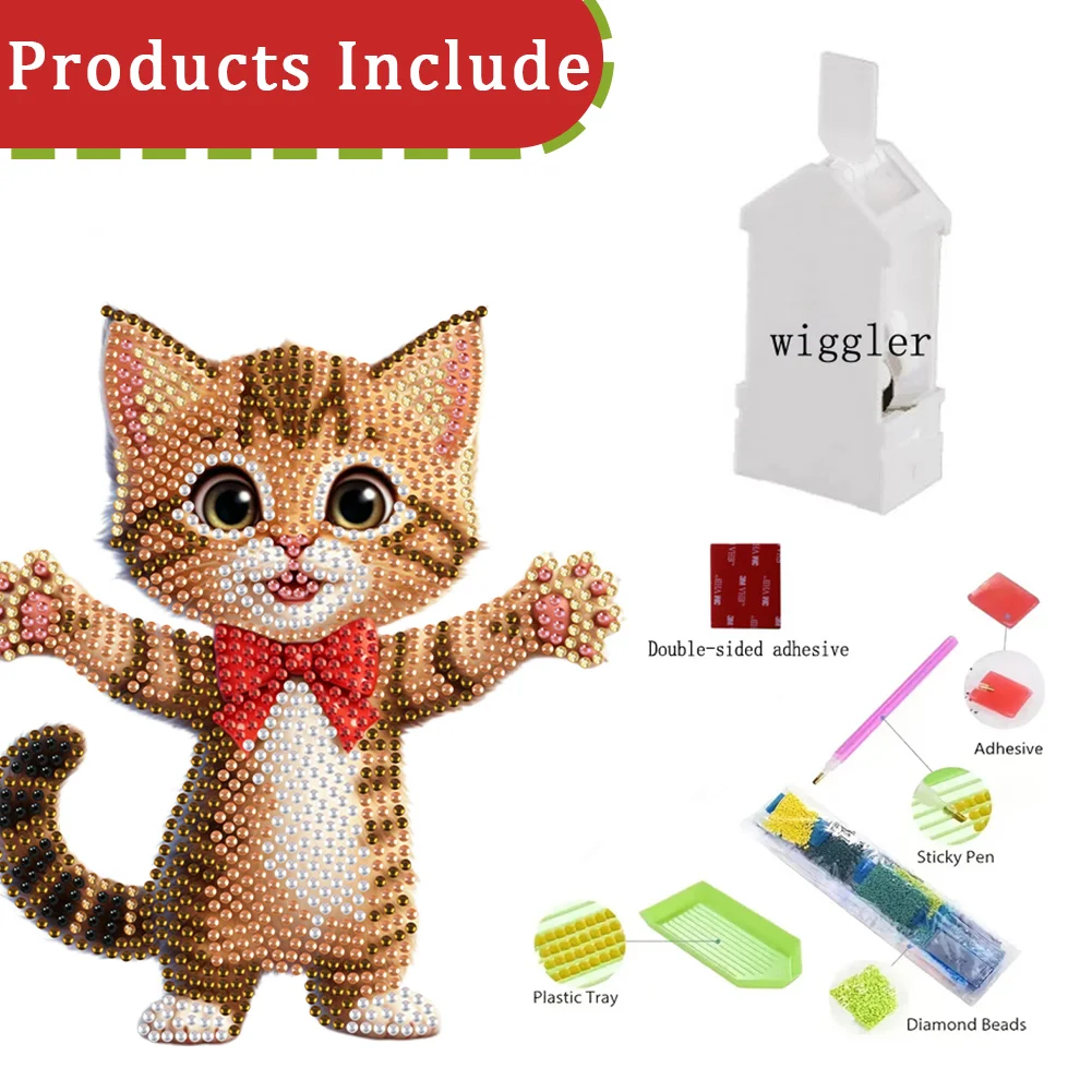 Xmas Acrylic Shaking Head 5D DIY Diamond Art Tabletop Decorations for Home (Cat)