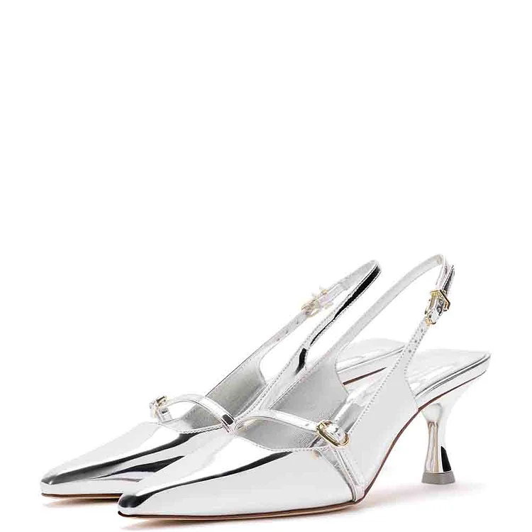 Menbur Diamanté Detail Kitten Heel Silver | Cilento Designer Wear